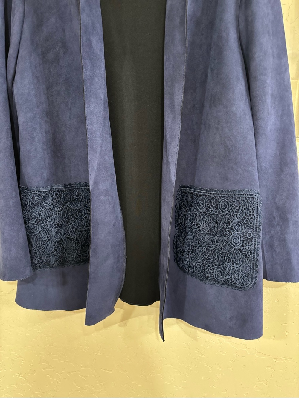 Women's Navy Blazer with Crochet Pockets - Picture 3 of 5